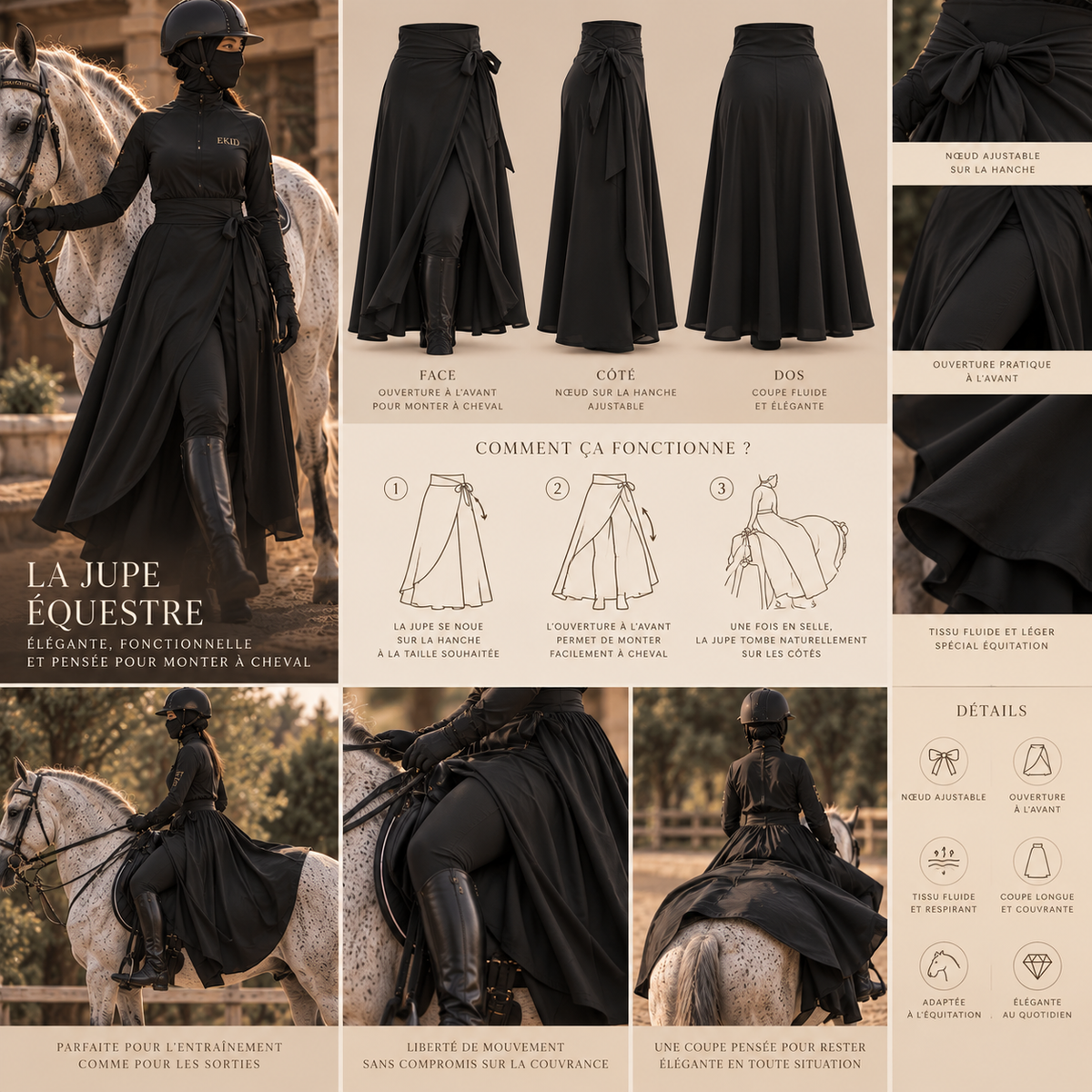 Jupe d'équitation EKIDRESS - Noir